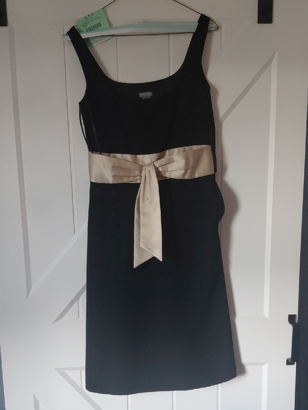 Black Sleeveless MIDI Dress with CREME Satin Bow Sash